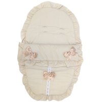 Plain Beige/ Beige Car Seat Footmuff/Cosytoes With Large Bows & Lace